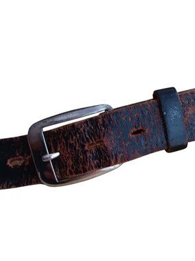 Vintage 38-40 Large Belt 1960's Black Leather Distressed Finish Skinny Mod Indy